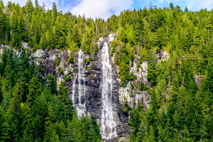 a large waterfall in a forest