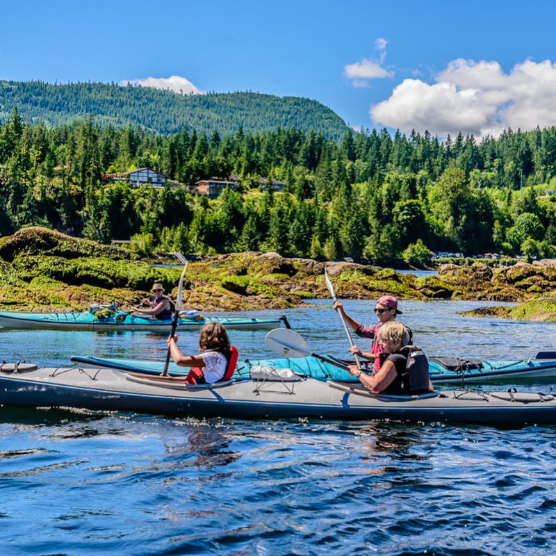 a group of people rowing a boat in a body of water